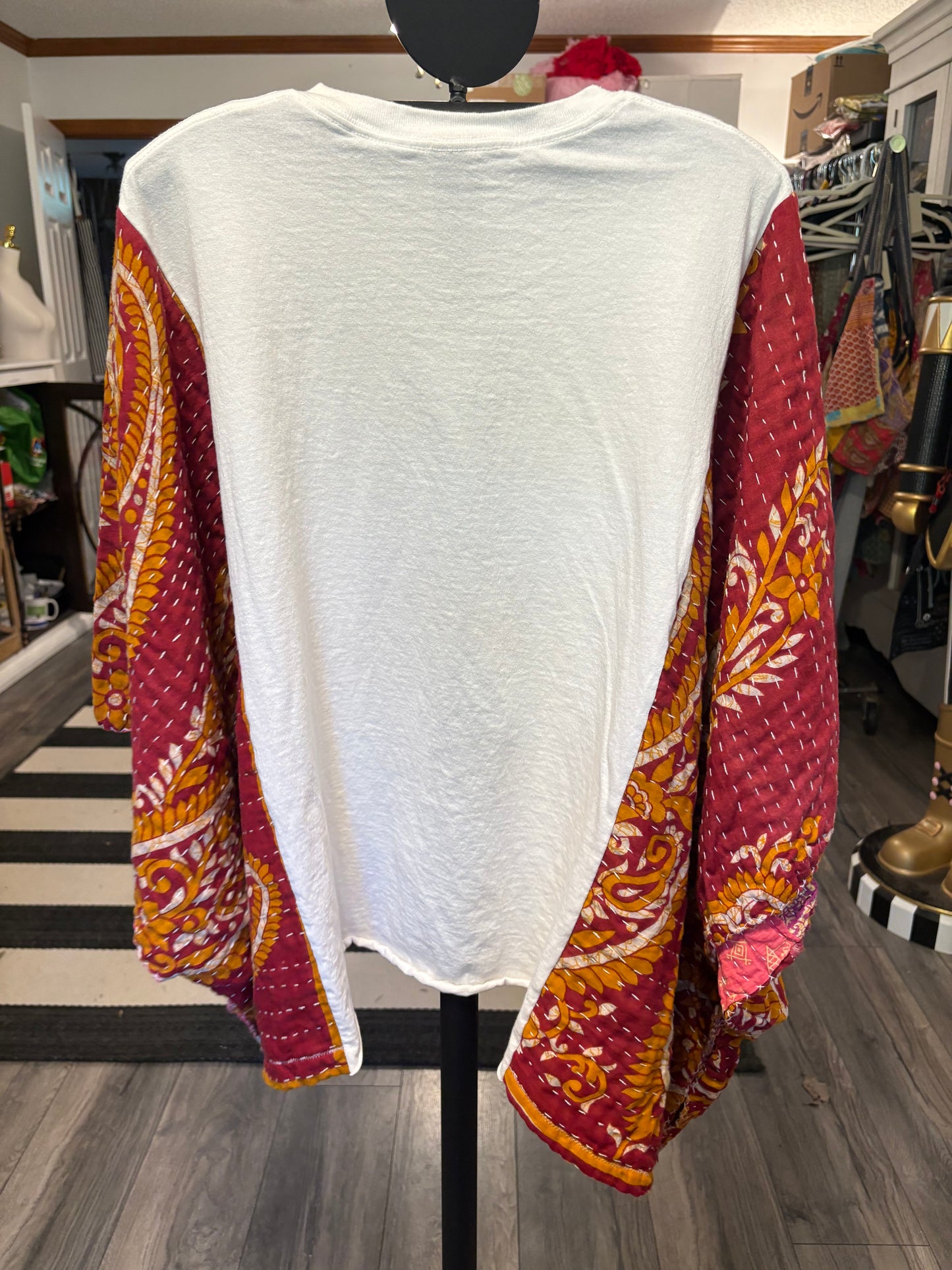 Jesus is the Reason Upcycled Vintage Kantha Poncho Tee Fits A Size Small to 3X