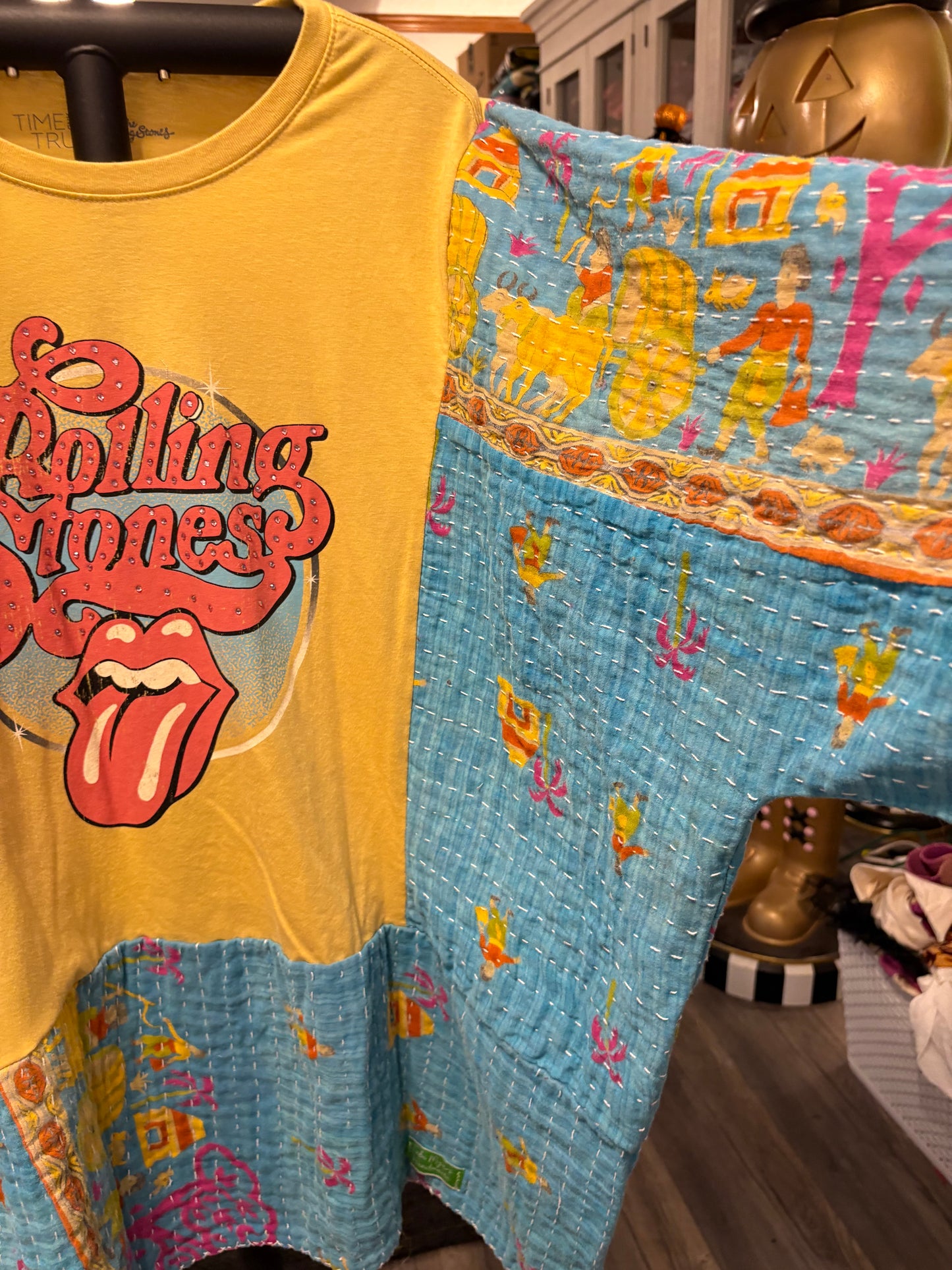 Rolling Stones Upcycled Kantha Tunic Fits a Small to XXL Super Oversized