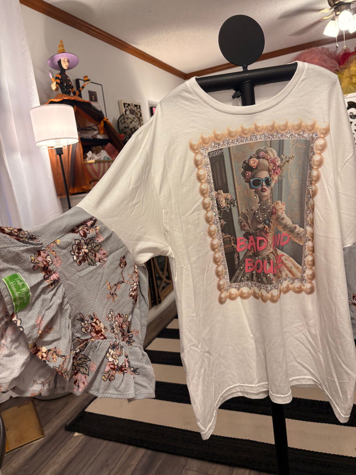 Bougie Rhinestone Glam Sleeve Tee Fits a Small to XL
