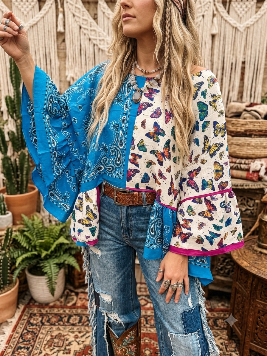 Embrace Change Bandana Ruffled Poncho One Size Fits a Small to 3X