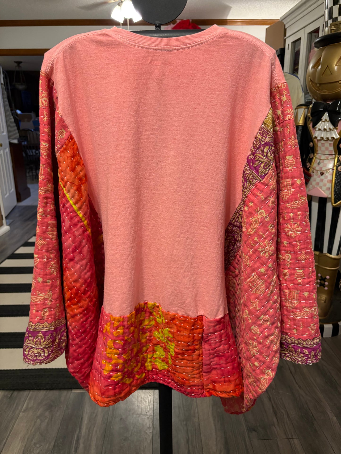Degas Upcycled Vintage Kantha Long Tee Fits A Size Small to 3X