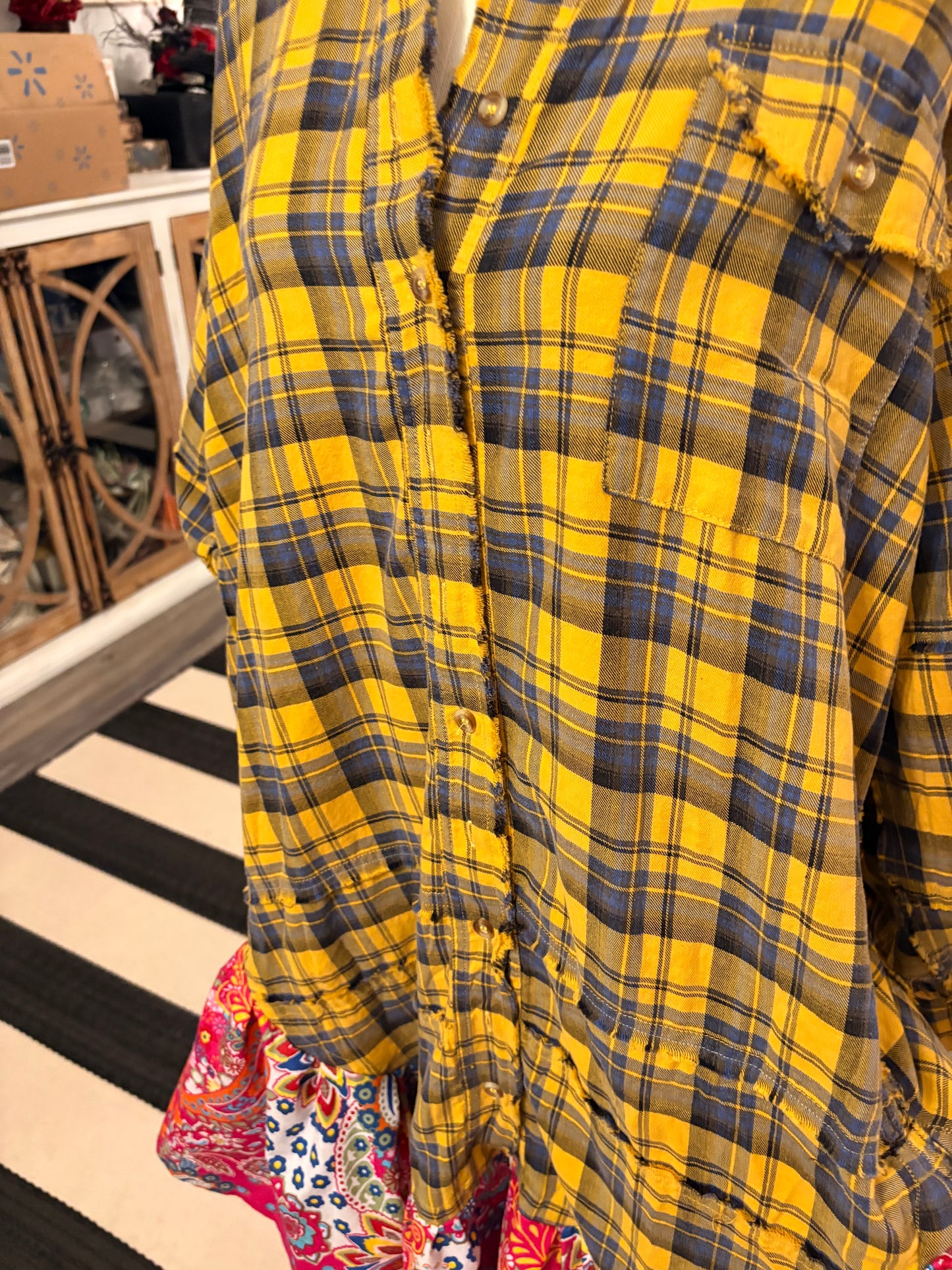 Marian Upcycled Oversized Frayed Flannel Dress One Size Fits a Small to XXL