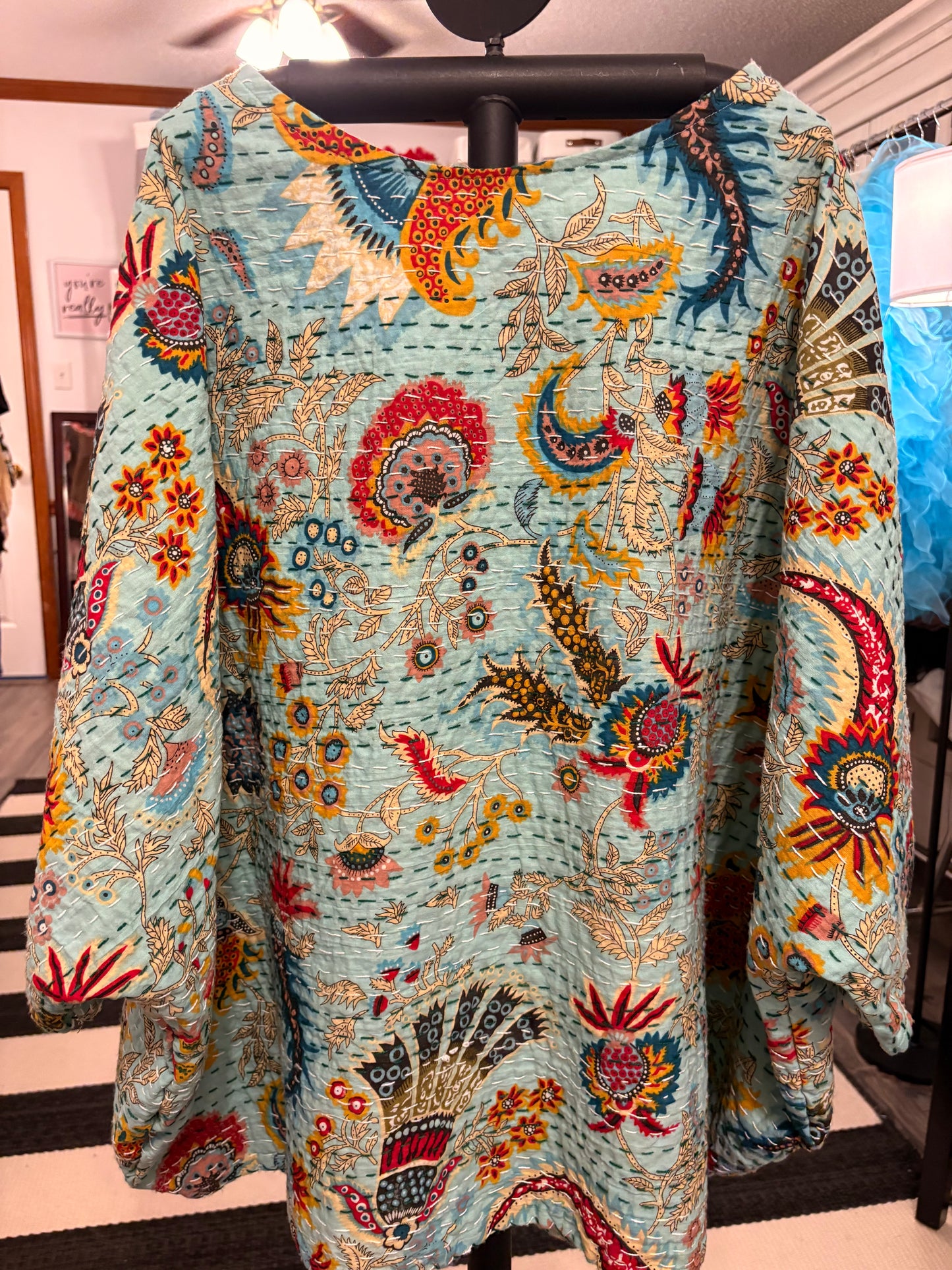 Melissa Turquoise Dreams Kantha Top One Size Fits Small to 3X