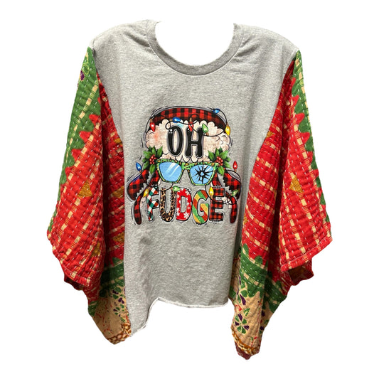 Oh Fudge Upcycled Vintage Kantha Poncho Tee Fits A Size Small to XXL