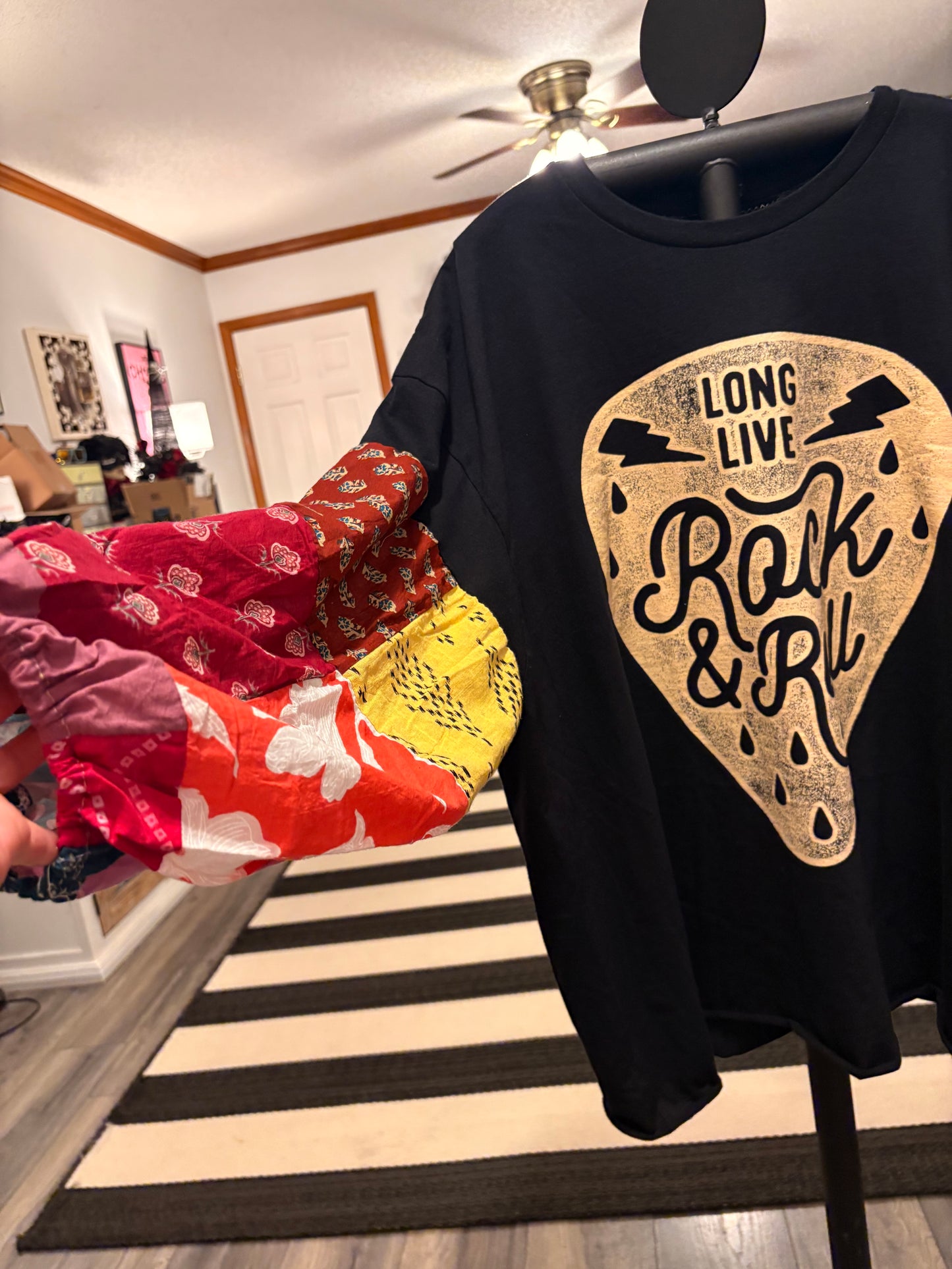 Long Live Rock Puff Patchwork Sleeve Tee Fits a Small to XXL