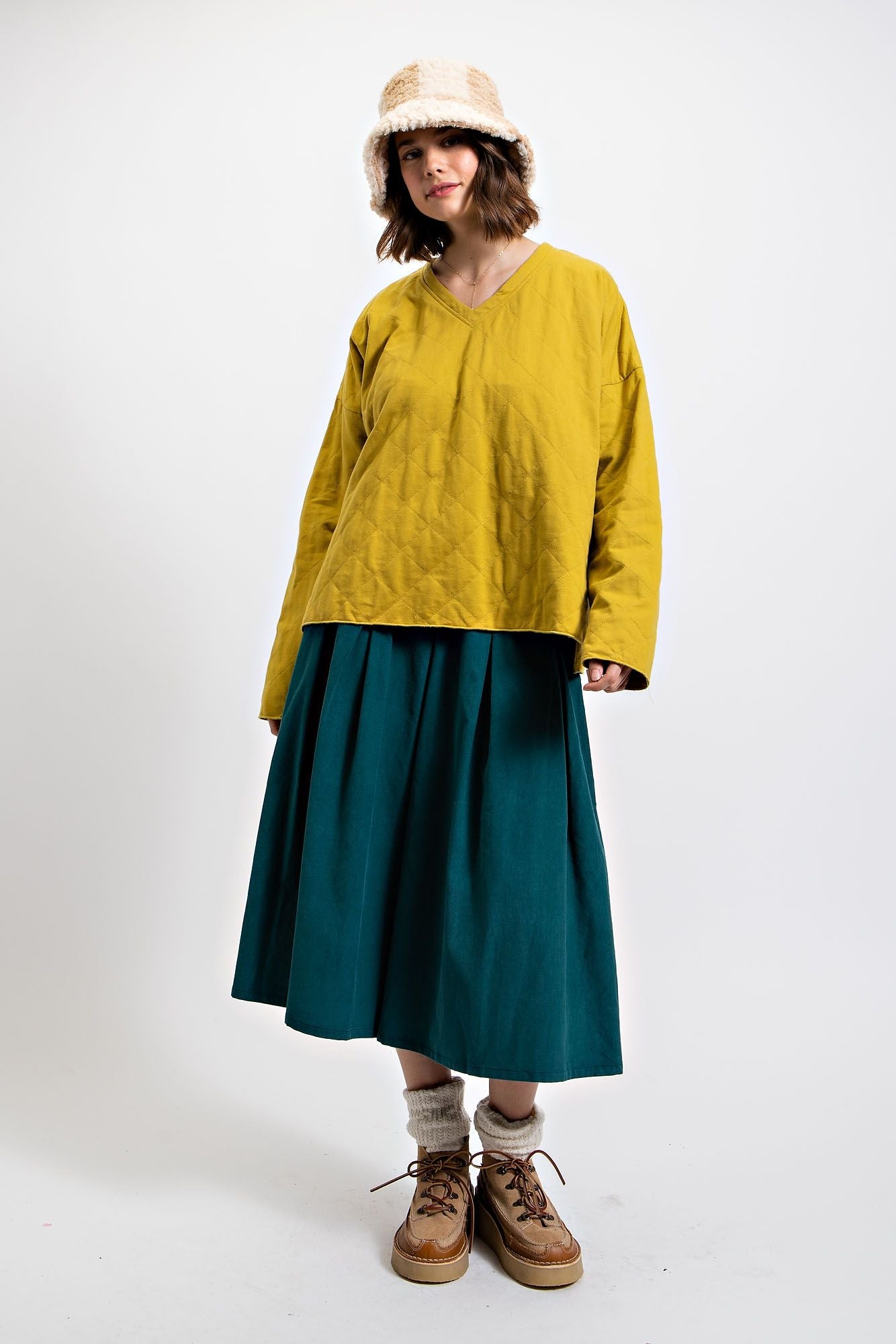 Quilted Olive Terry Pullover