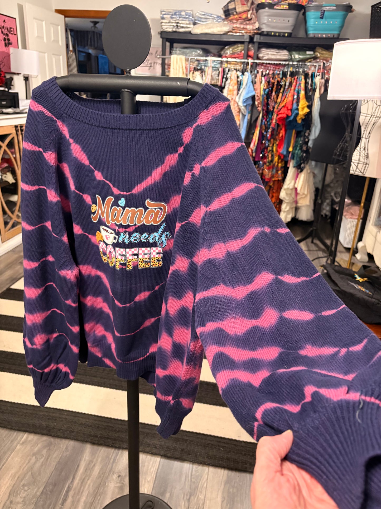 Mama Needs Coffee Upcycled Oversized Sweater Fits XL/2X