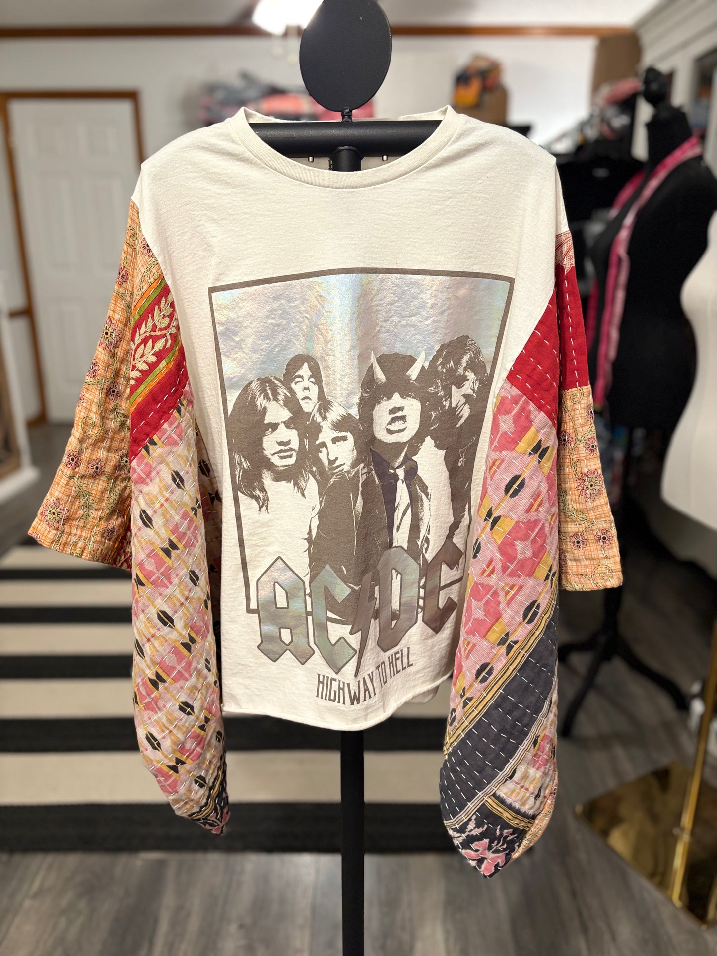 AC/DC Upcycled Vintage Kantha Poncho Tee One Size Fits A Small to XXL (6-16)