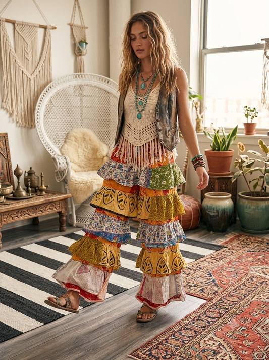 Tabi Tiered Simi Kantha Ruffle Pants One Size Fits 2-16