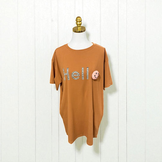 Hello Tunic Tshirt Dress Camel