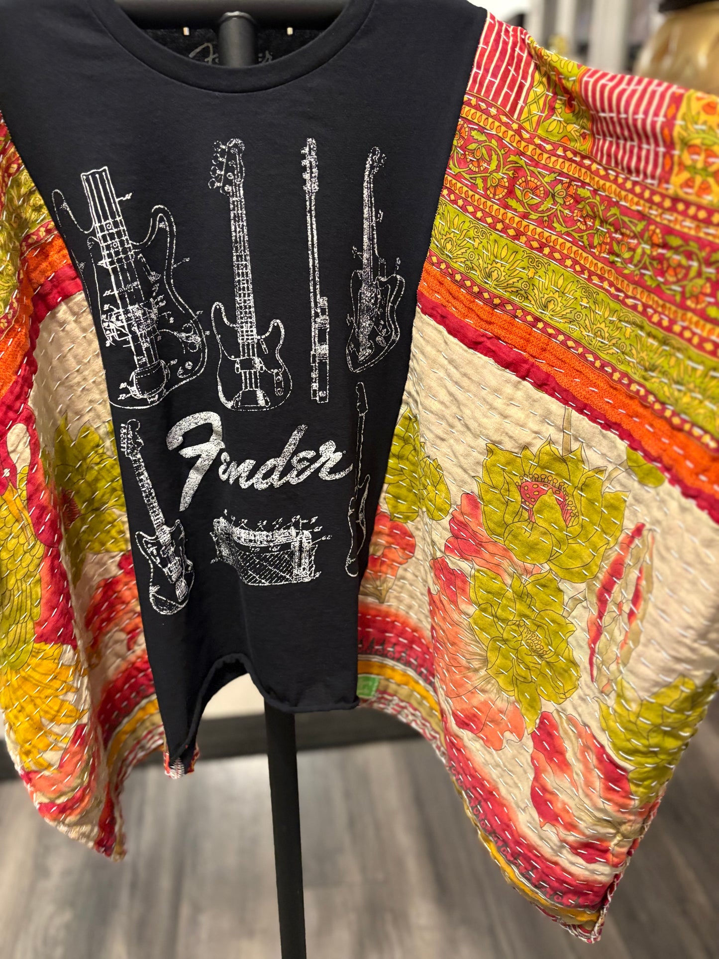 Fender Upcycled Vintage Kantha Poncho Tee Fits A Size Large to 3X