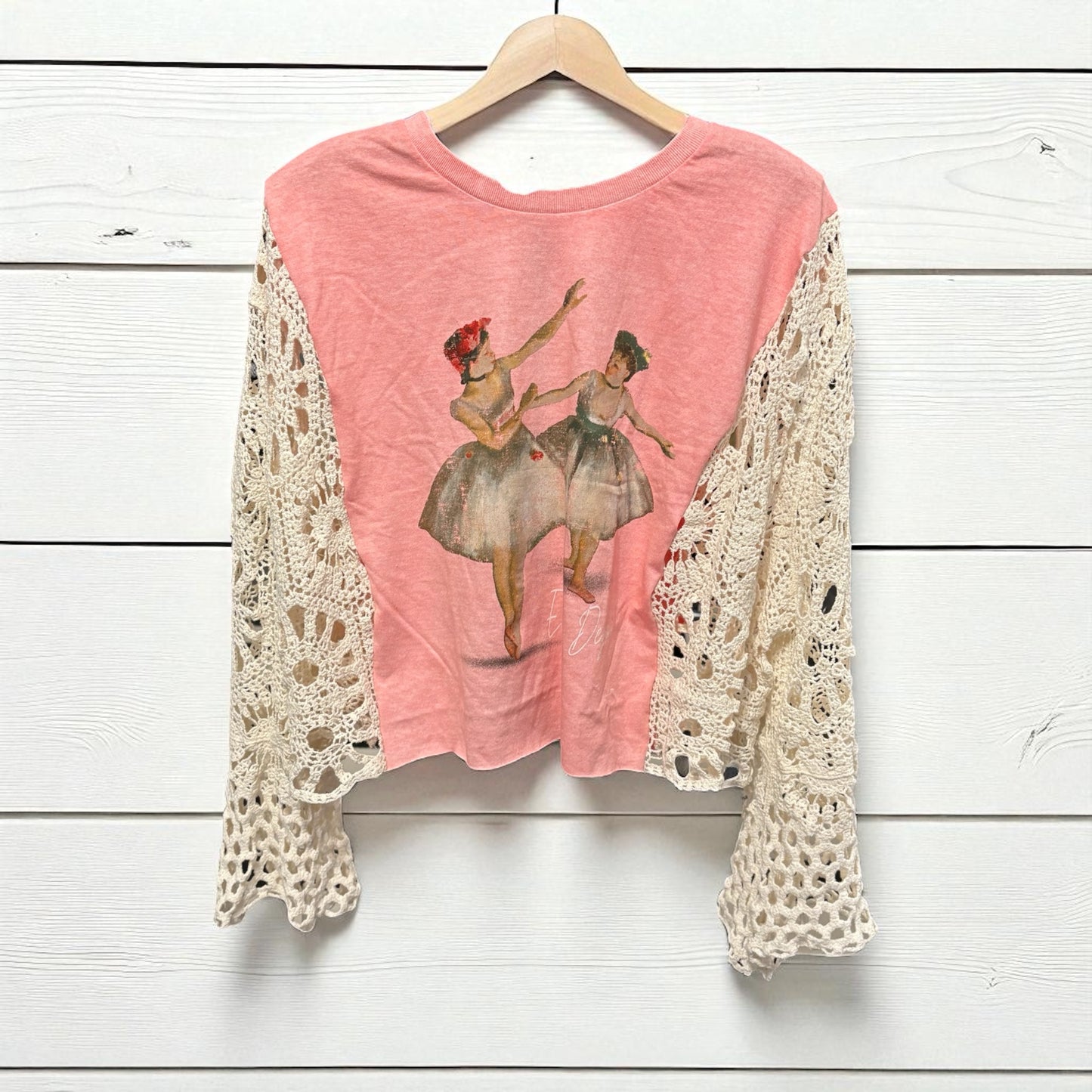 Degas Upcycled Crochet Tee Fits a Small to XL Cropped