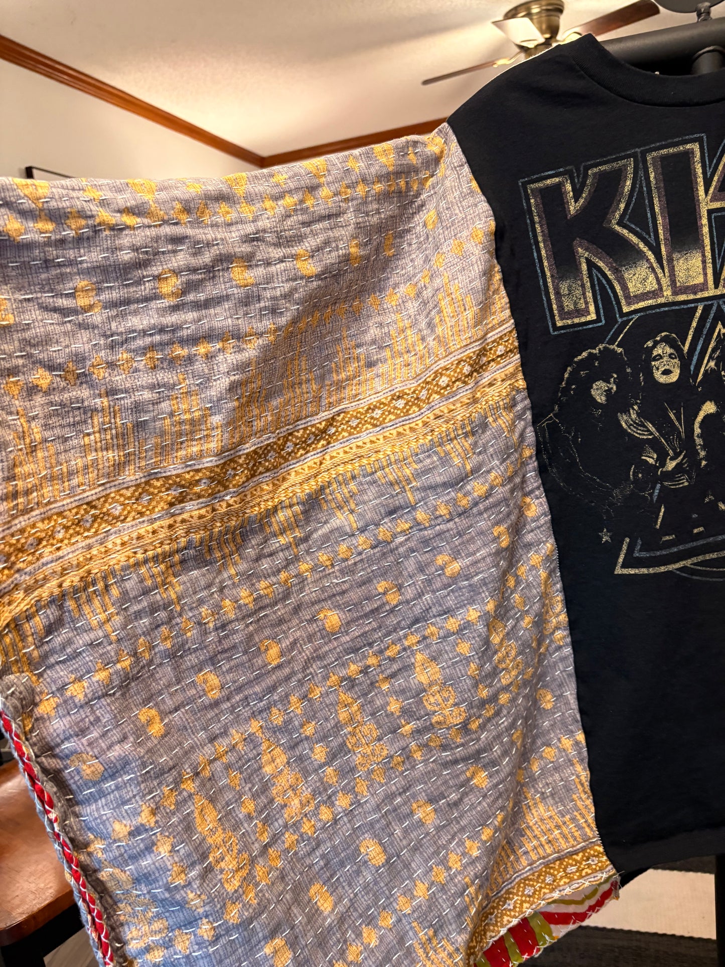 Kiss Upcycled Vintage Kantha Quilt Poncho Tee One Size Fits a Large to 3X