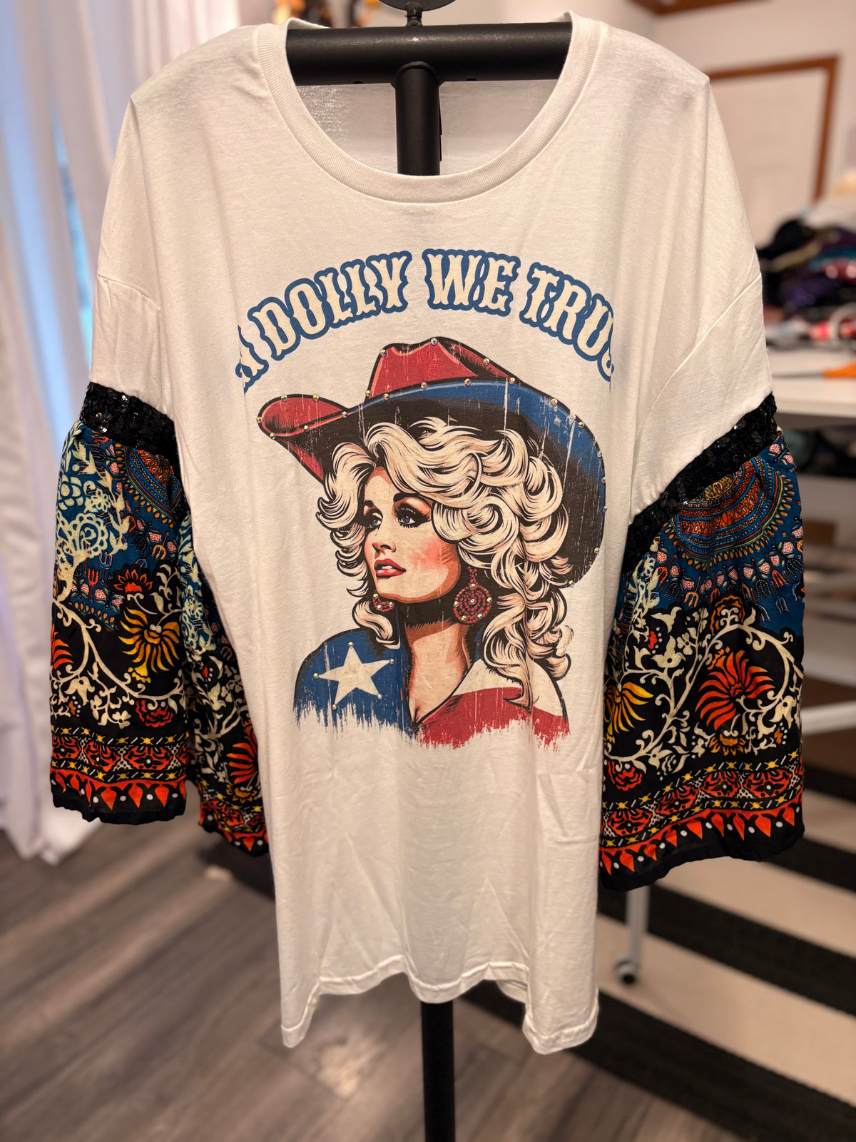 American Dolly Glam Sleeve Tee One Size Fits Small to XXL