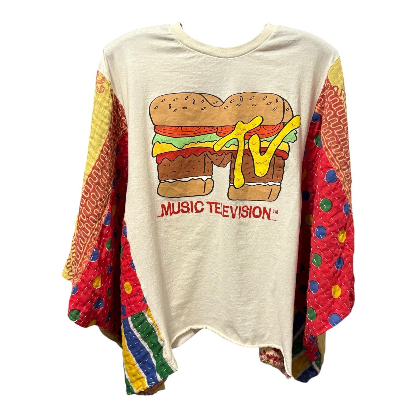 MTV Upcycled Vintage Kantha Poncho Tee Fits A Size Small to XXL