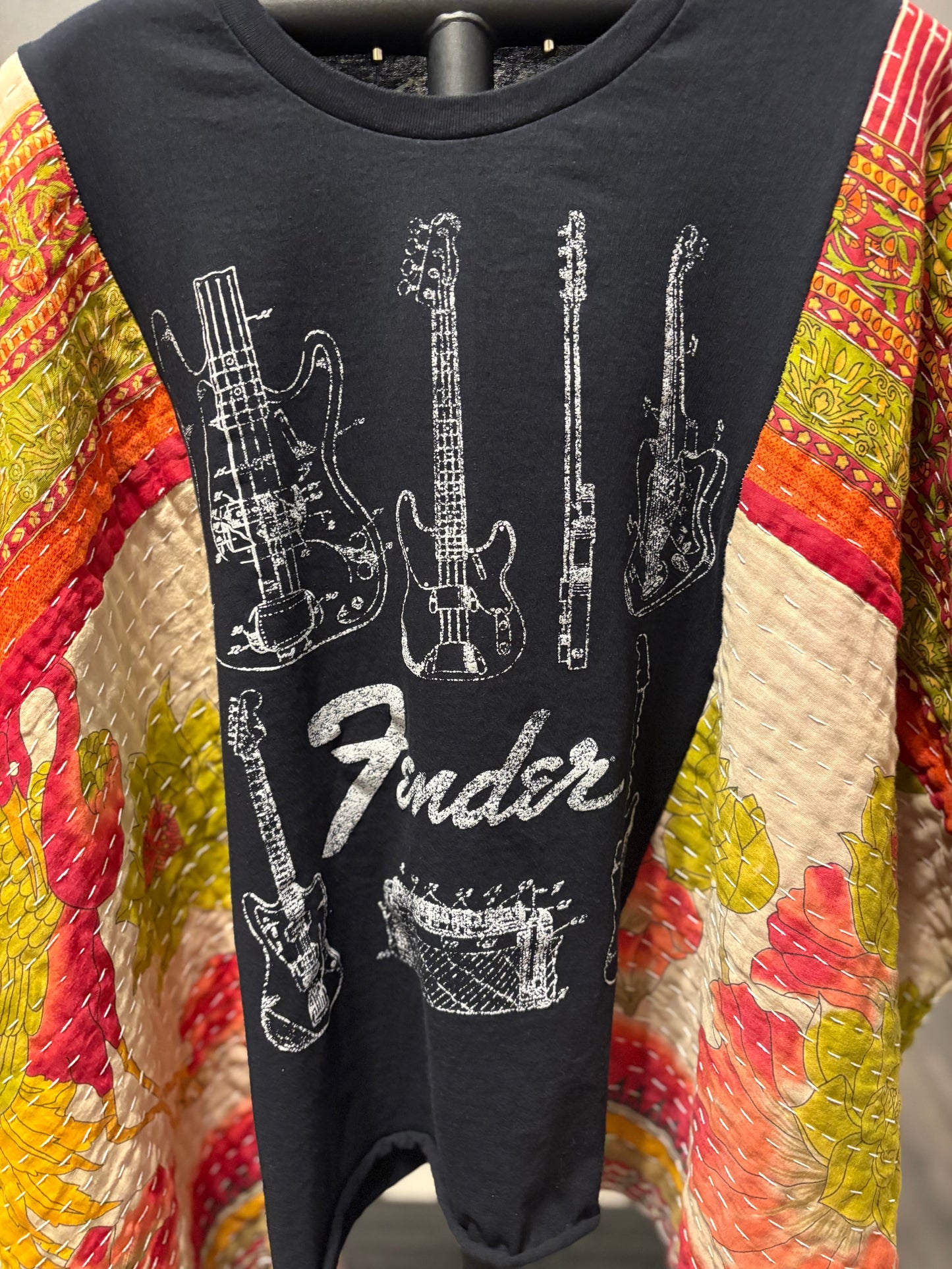 Fender Upcycled Vintage Kantha Poncho Tee Fits A Size Large to 3X
