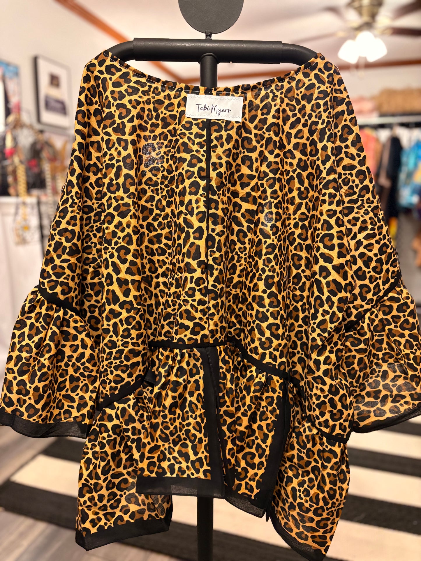 Cheetah Bandana Ruffled Poncho One Size Fits a Small to 3X