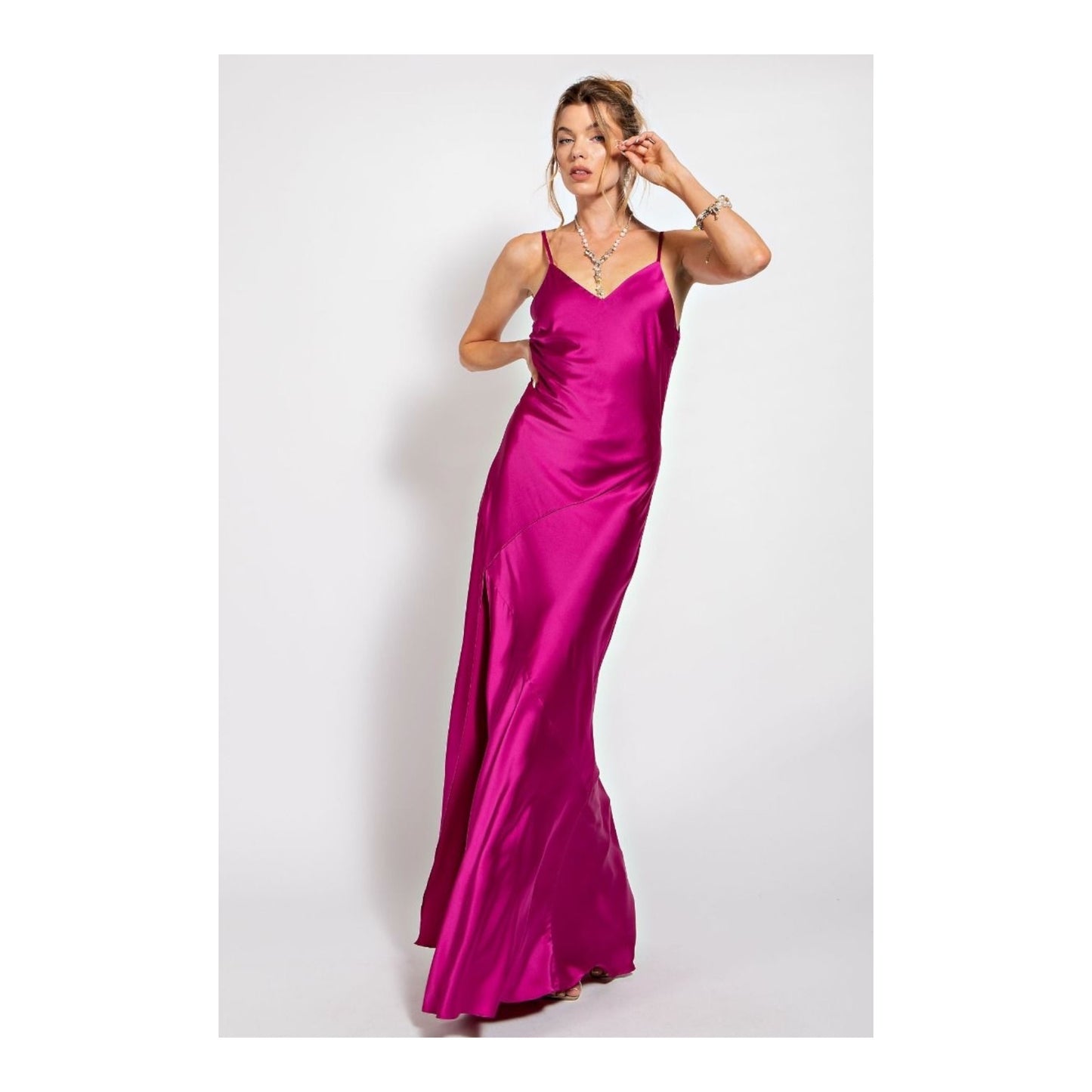 Fuchsia Satin Cami Dress