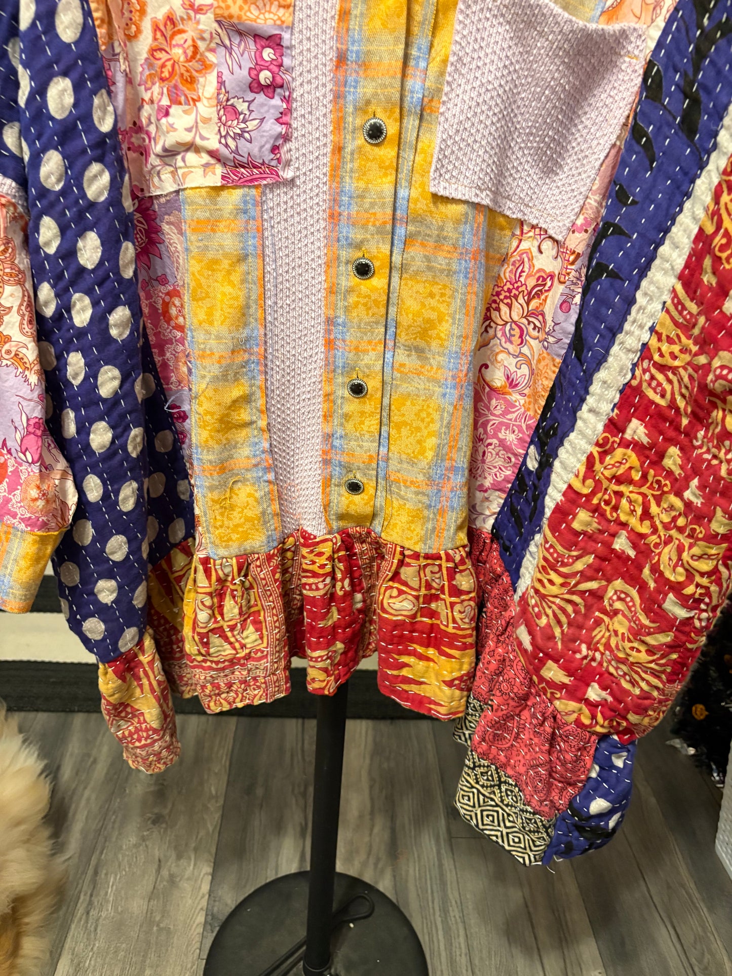 Winter Sunshine Upcycled Vintage Kantha Dress/Long Shirt One Size Fits Most