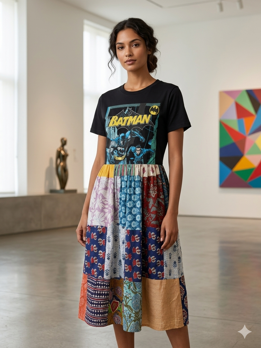The Batman Upcycled Patchwork Dress One Size Fits an XS to Large