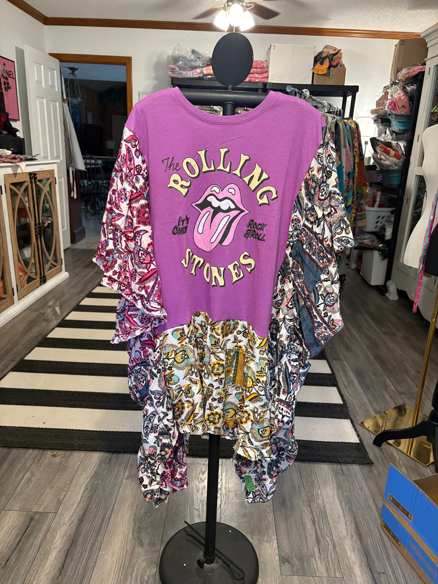 Rolling Stones Upcycled Silk Butterfly Cocoon Dress One Size fits a Small to 3X