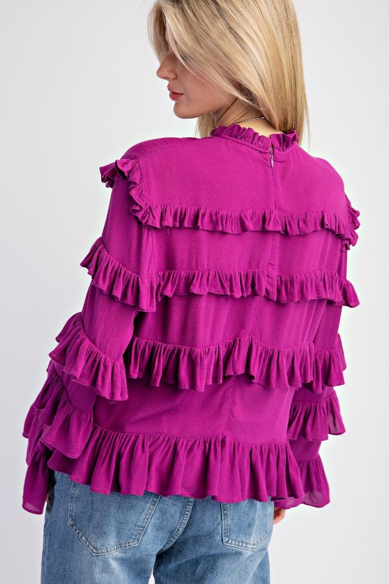 Magenta Tiered Ruffle Blouse
