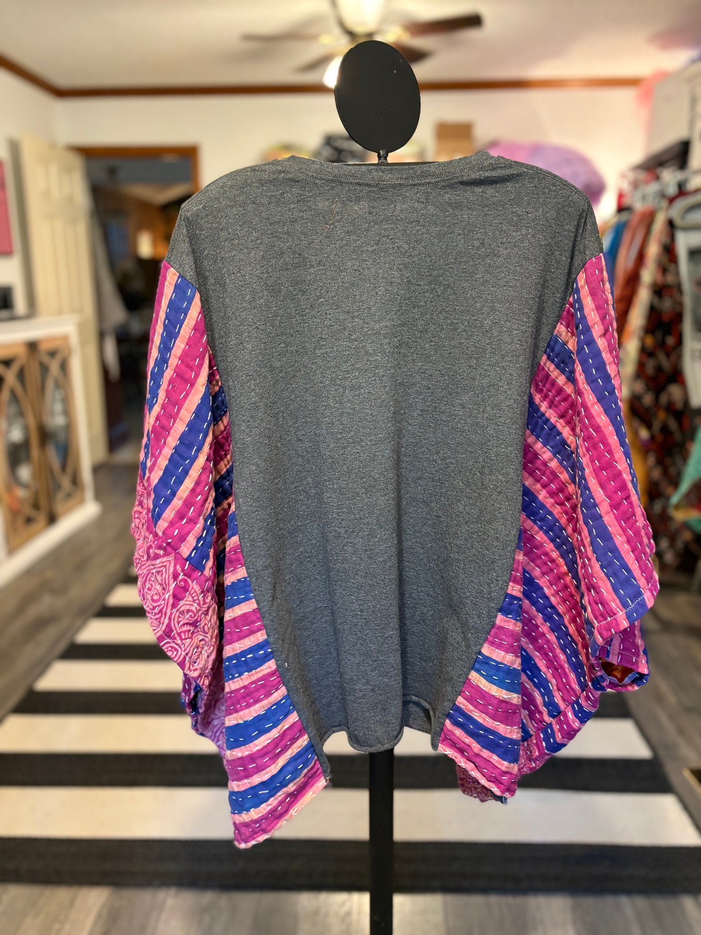 Dragon Ball Z Upcycled Vintage Kantha Poncho Tee Fits A Size Small to XXL