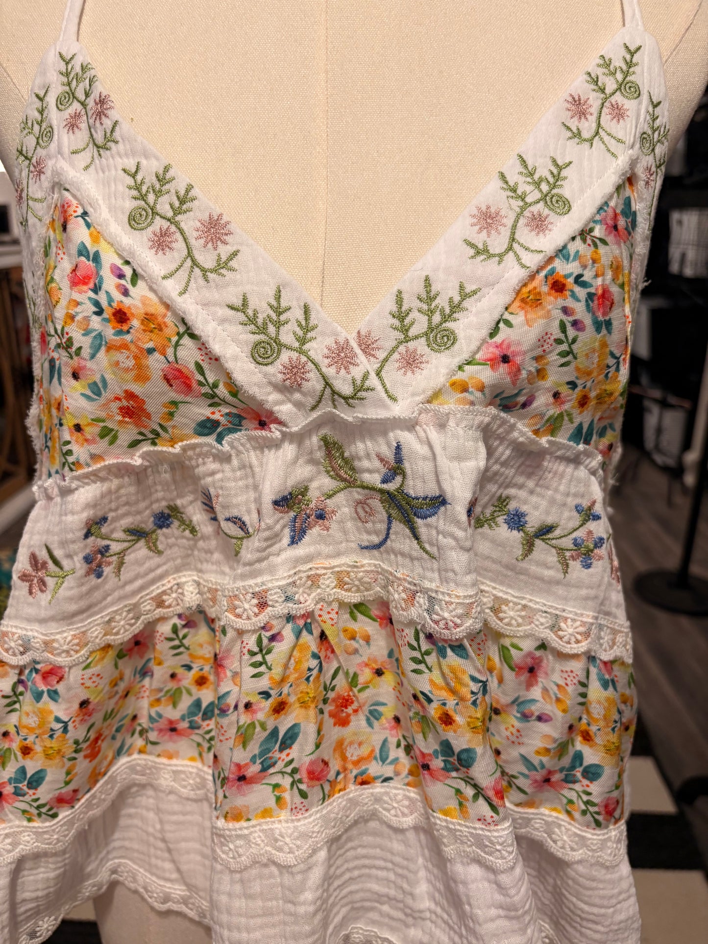 Embroidered Ruffle Tank Large