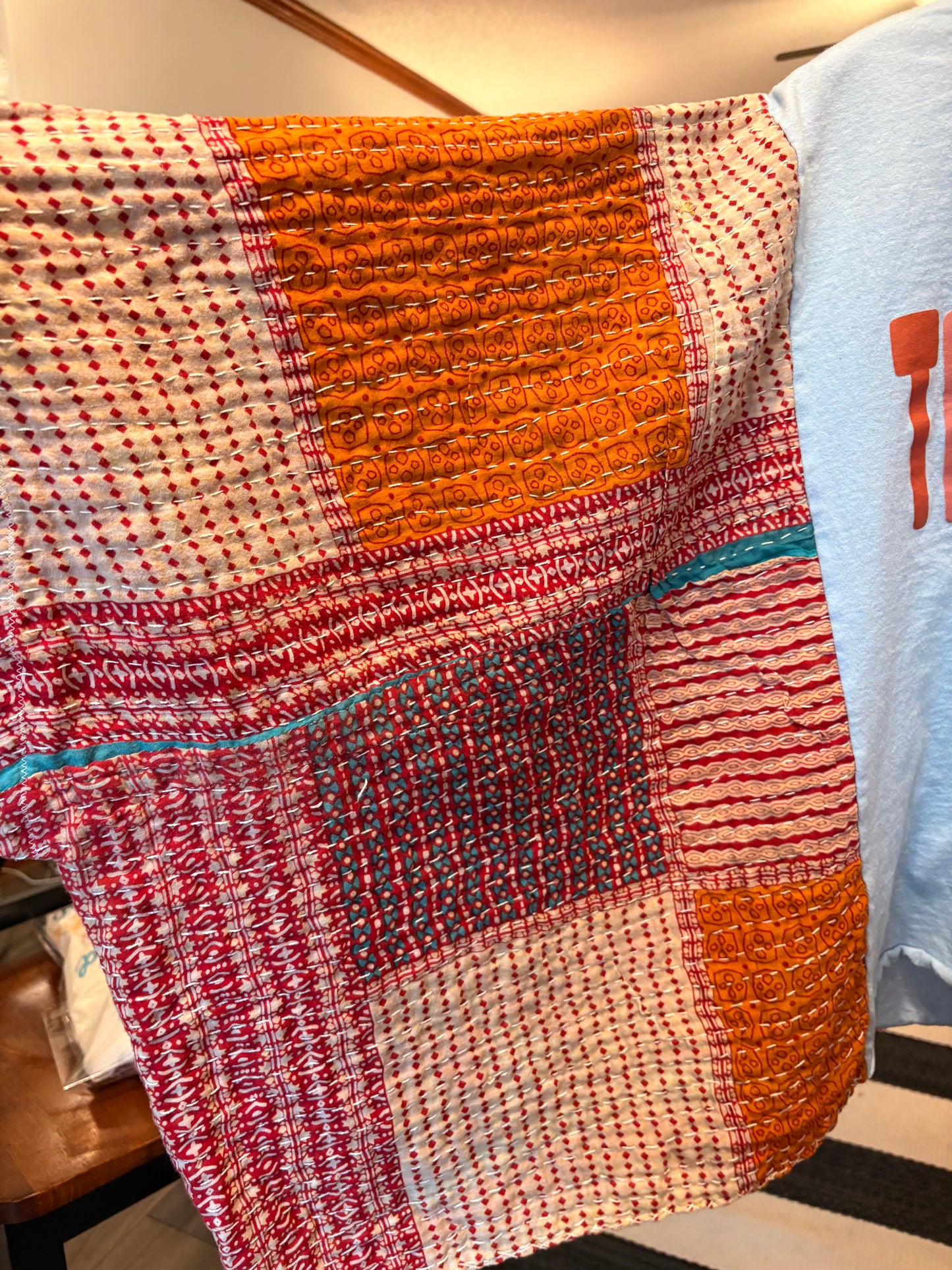 Trusting GOD Upcycled Vintage Kantha Quilt Poncho Tee One Size Fits a Small to XL