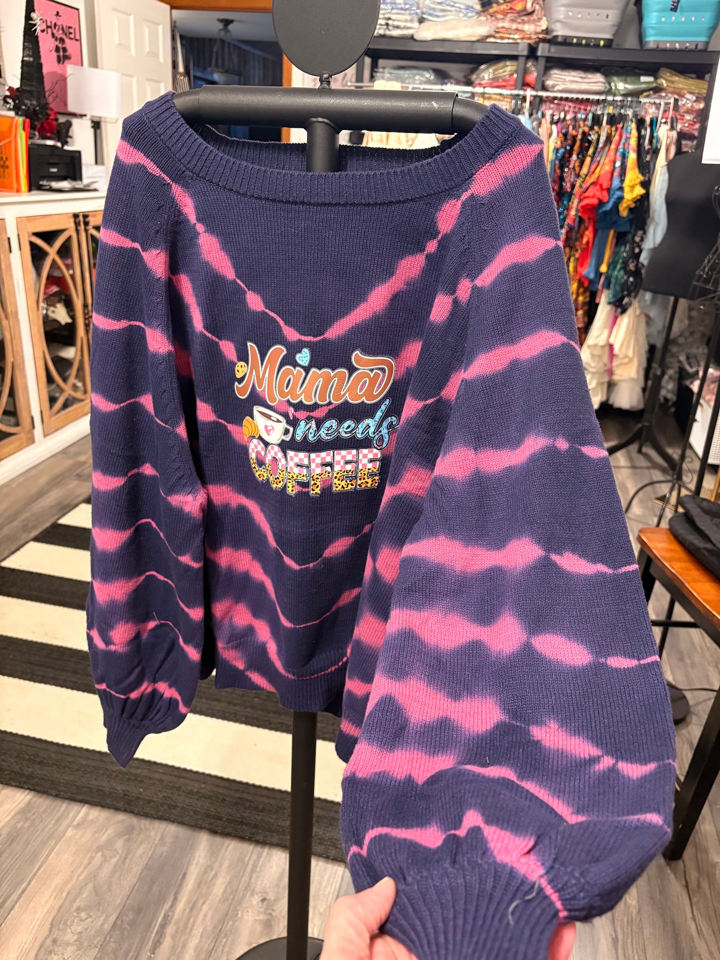 Mama Needs Coffee Upcycled Oversized Sweater Fits XL/2X