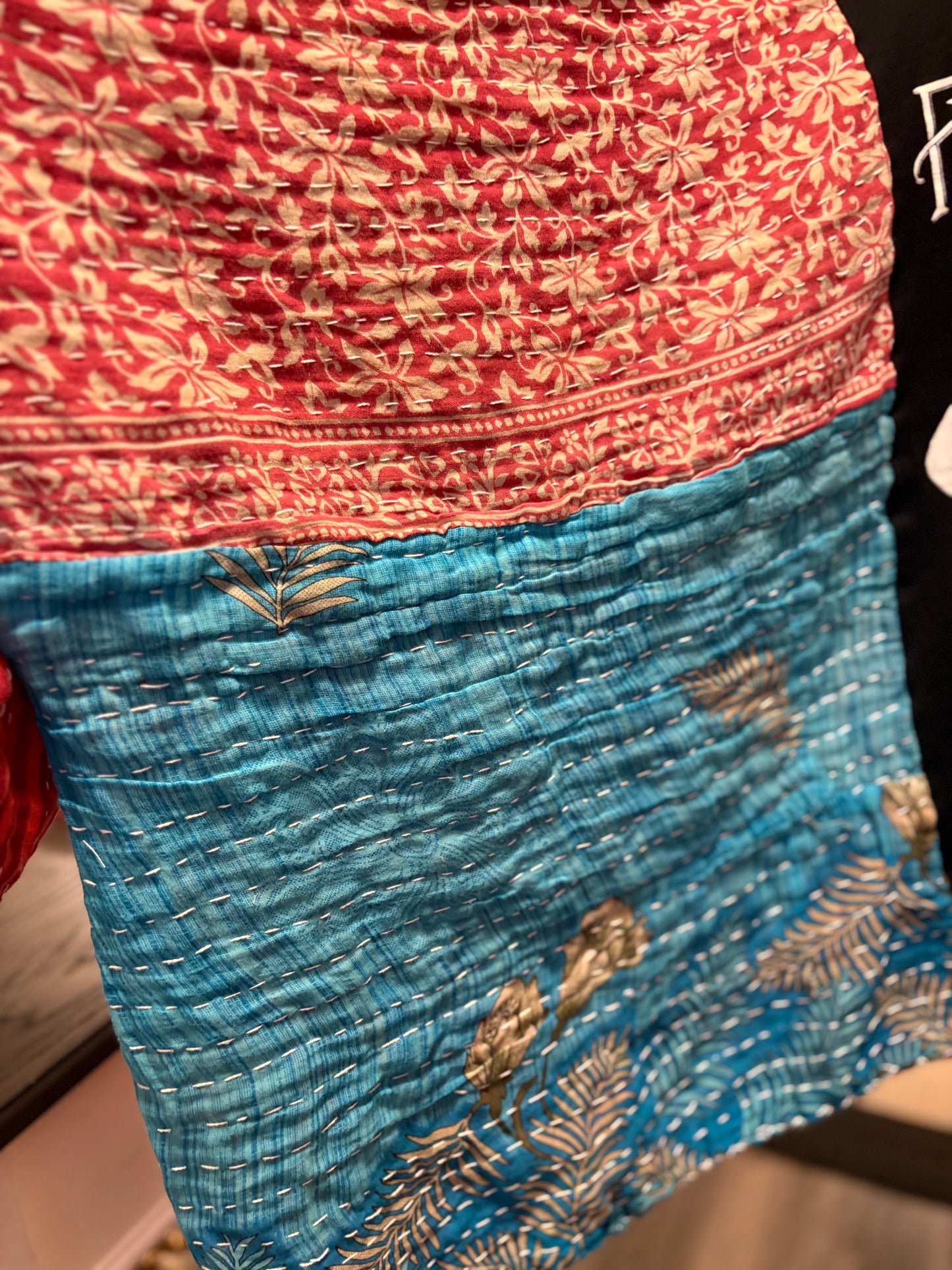 Rumours Upcycled Vintage Kantha Quilt Ruffle Sleeve Poncho Tee One Size Fits a Large to 3X