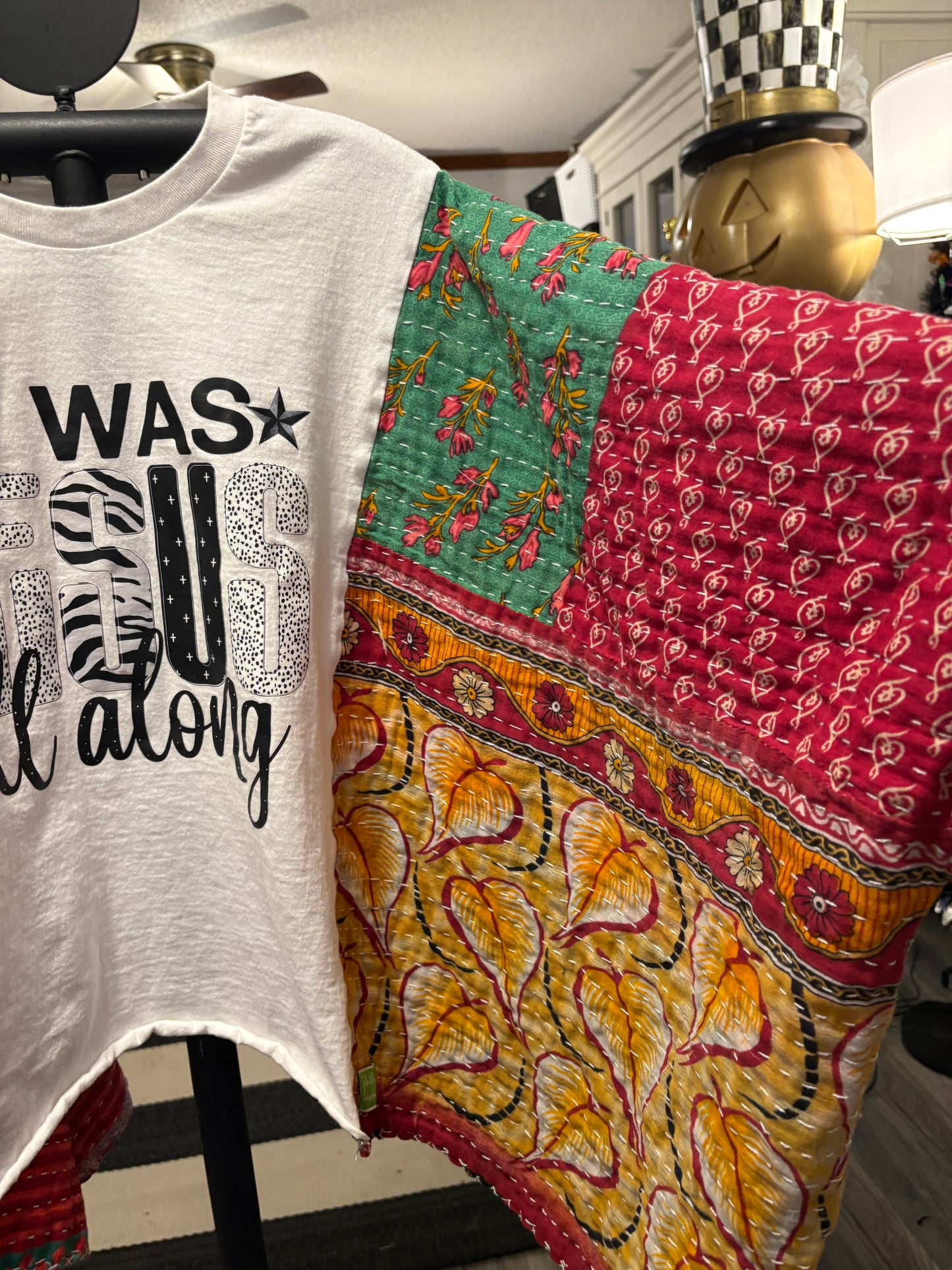 Jesus Upcycled Vintage Kantha Quilt Poncho Tee One Size Fits a Small to XL