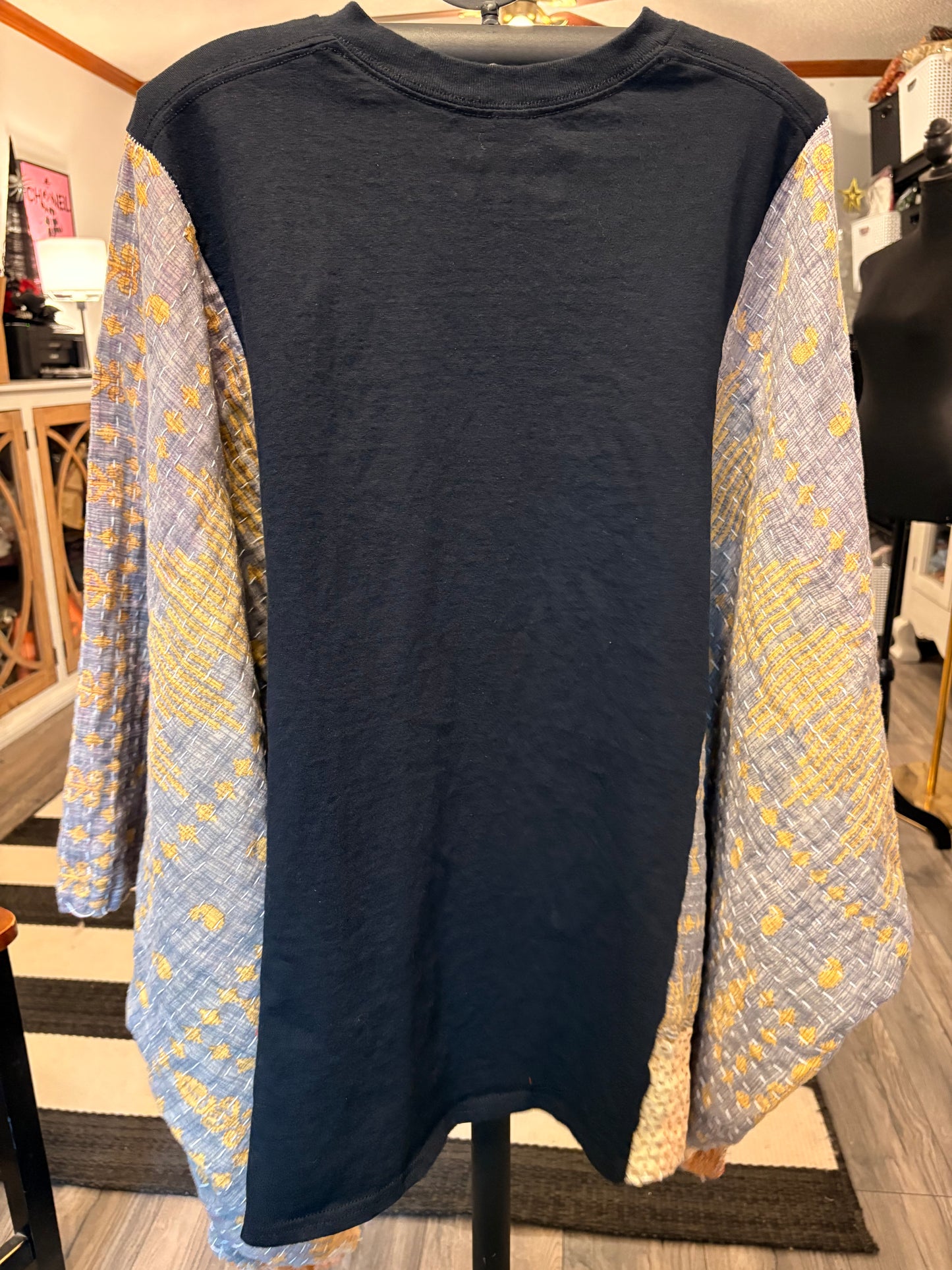 Kiss Upcycled Vintage Kantha Quilt Poncho Tee One Size Fits a Large to 3X