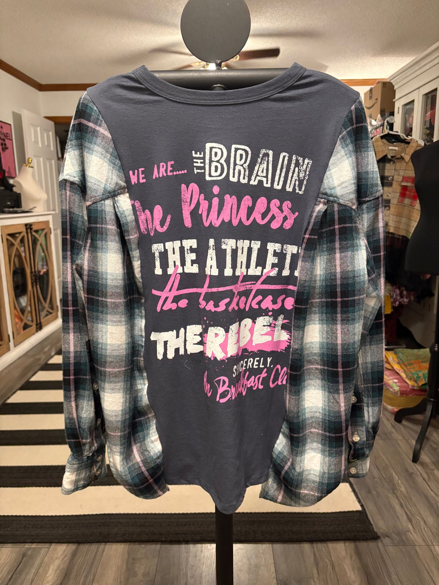 Breakfast Club Upcycled Drop-Sleeve Tee Flannel One Size Fits Small to Large