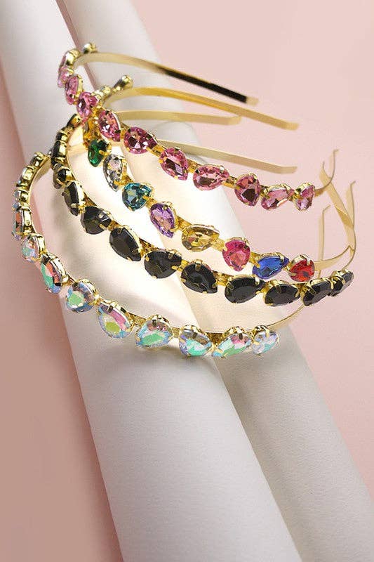 ACRYLIC BEAD RHINESTONE EMBELLISHED HEADBAND | 40HB114: CLEAR AB