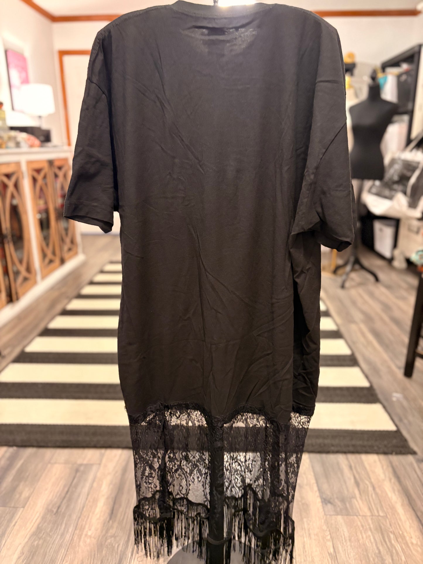 Sun Studio King Lace and Fringe  Bottom Tee Dress OVERSIZED Fits a Small and XXL
