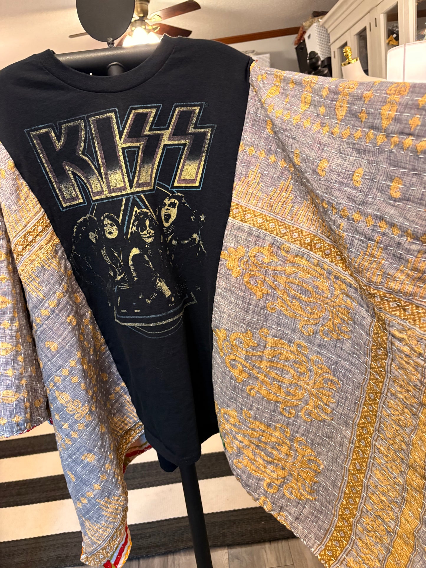 Kiss Upcycled Vintage Kantha Quilt Poncho Tee One Size Fits a Large to 3X