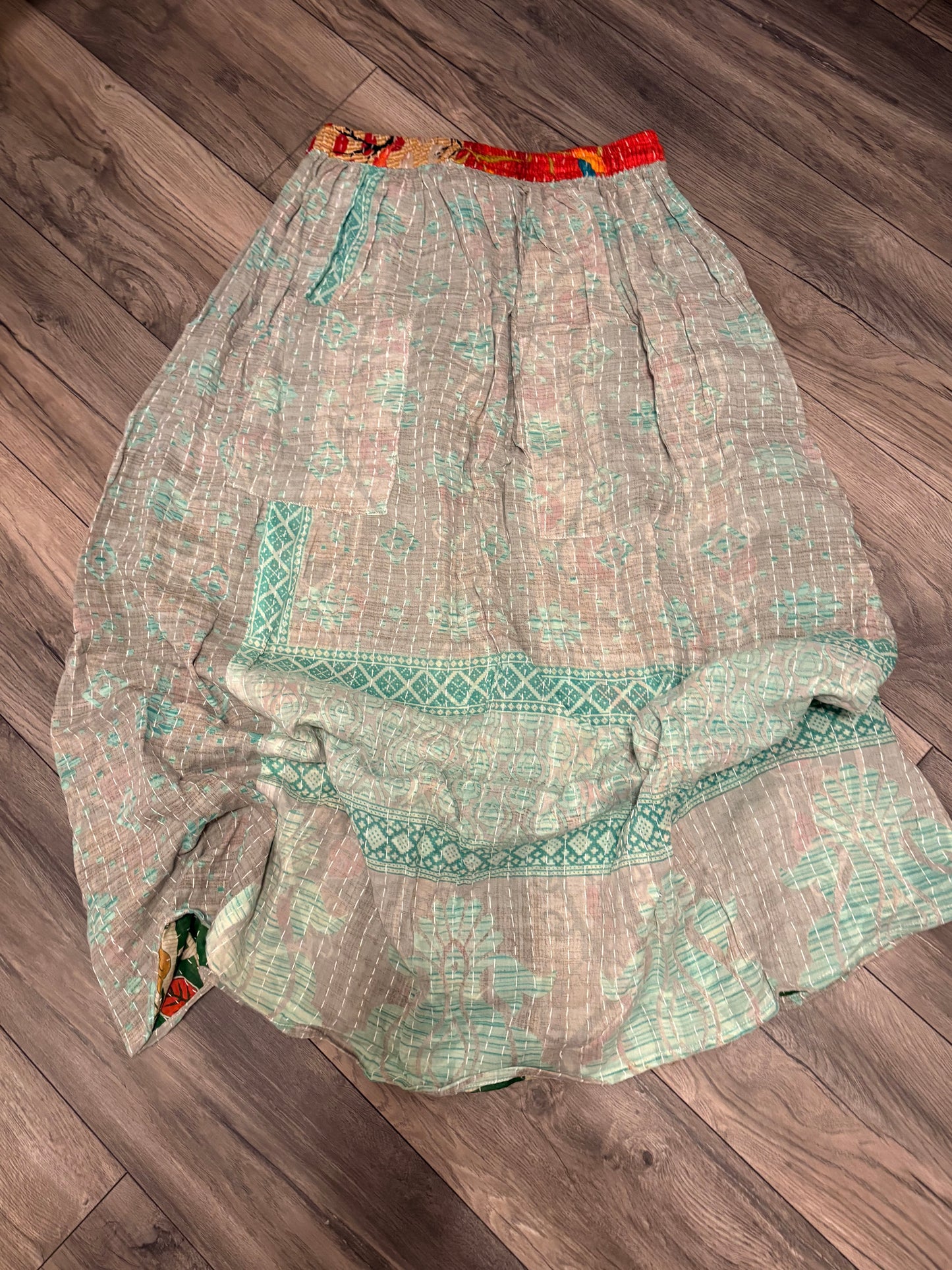 Kayla Women Vintage Kantha Quilt Cotton Reversible Skirt One Size Fits Size 4-16