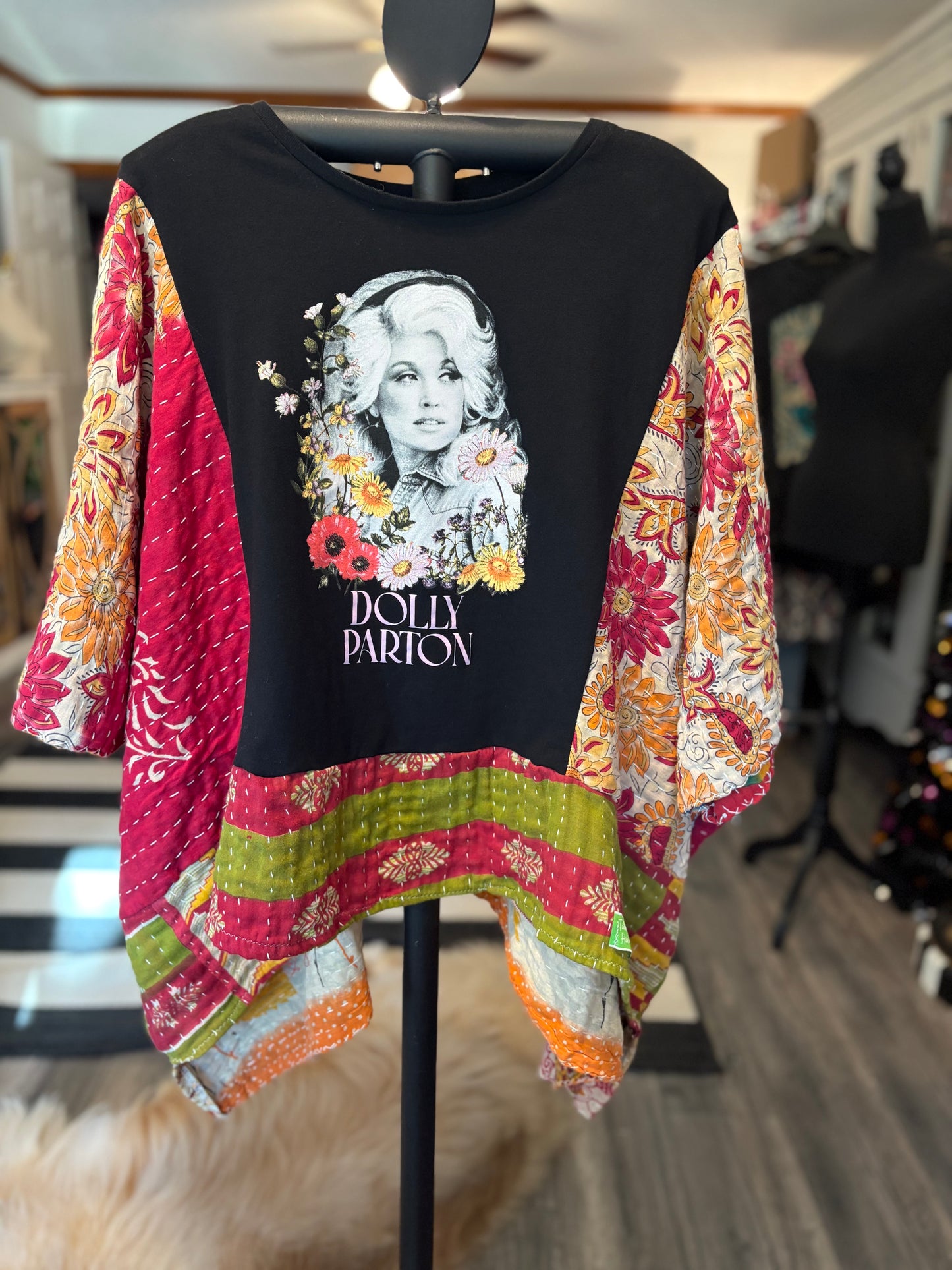 Dolly Upcycled Vintage Kantha Top Fits a Small to XL