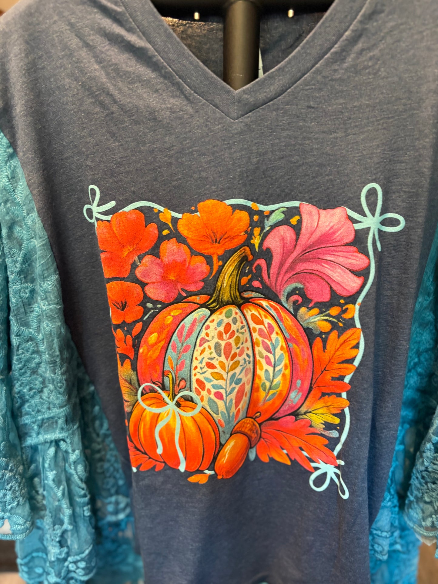 Lace Pumpkin Upcycled Drop-Sleeve Tee One Size Fits a Small to XXL