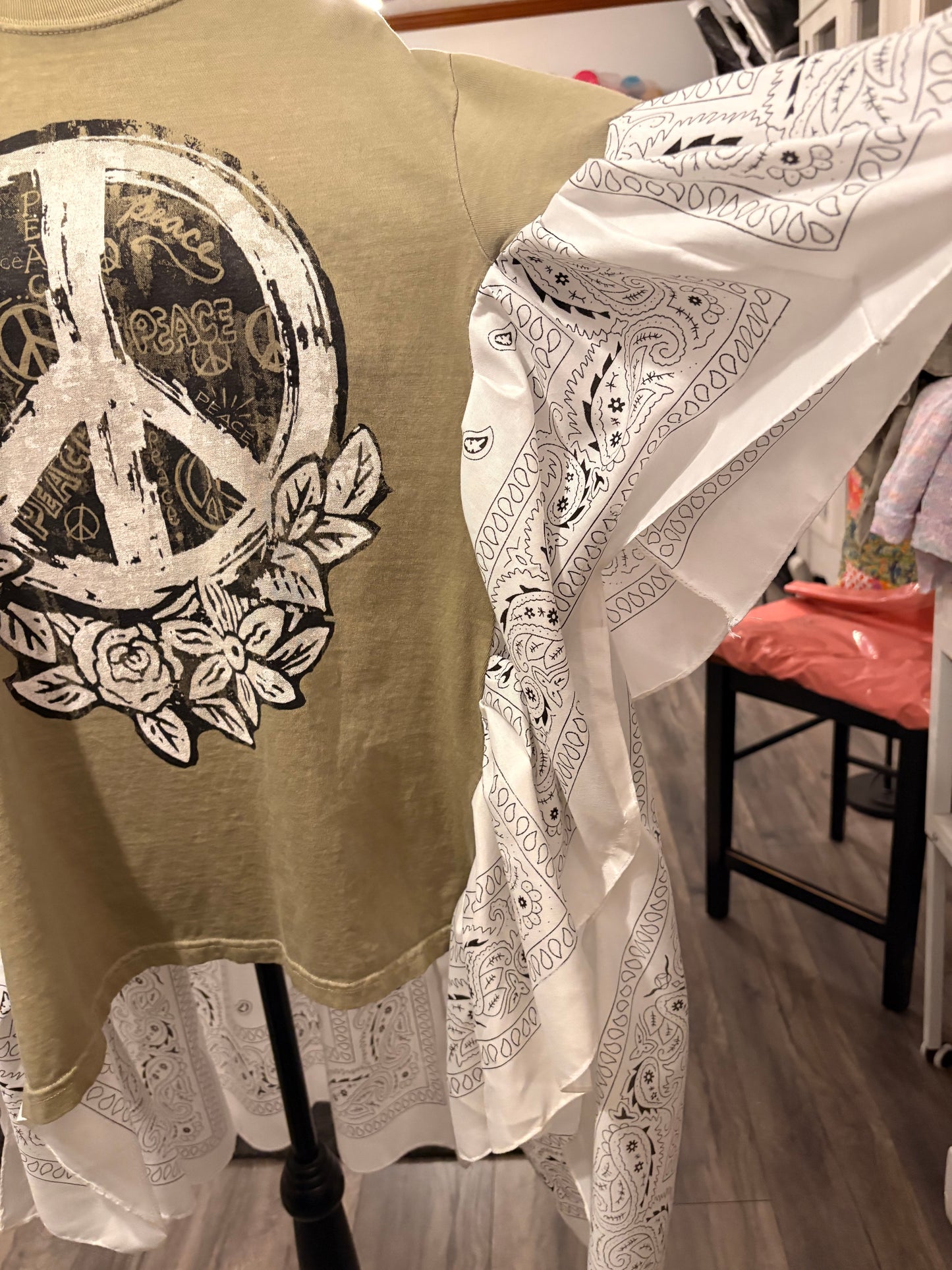 Peace Bandana Ruffle Hi/Lo Tee Fits a Small to XL