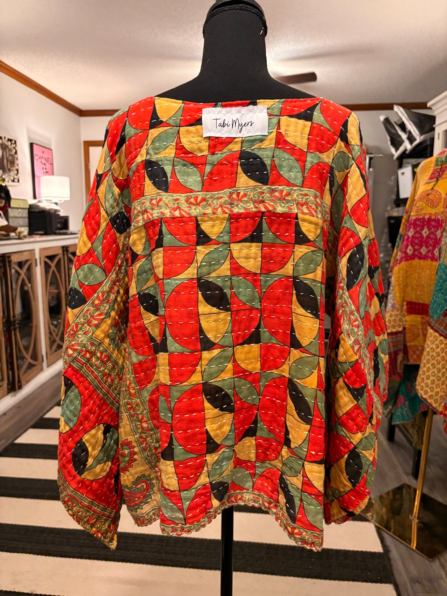 Mara Kantha Flare Sleeve Top One Size Fits a Small to XL