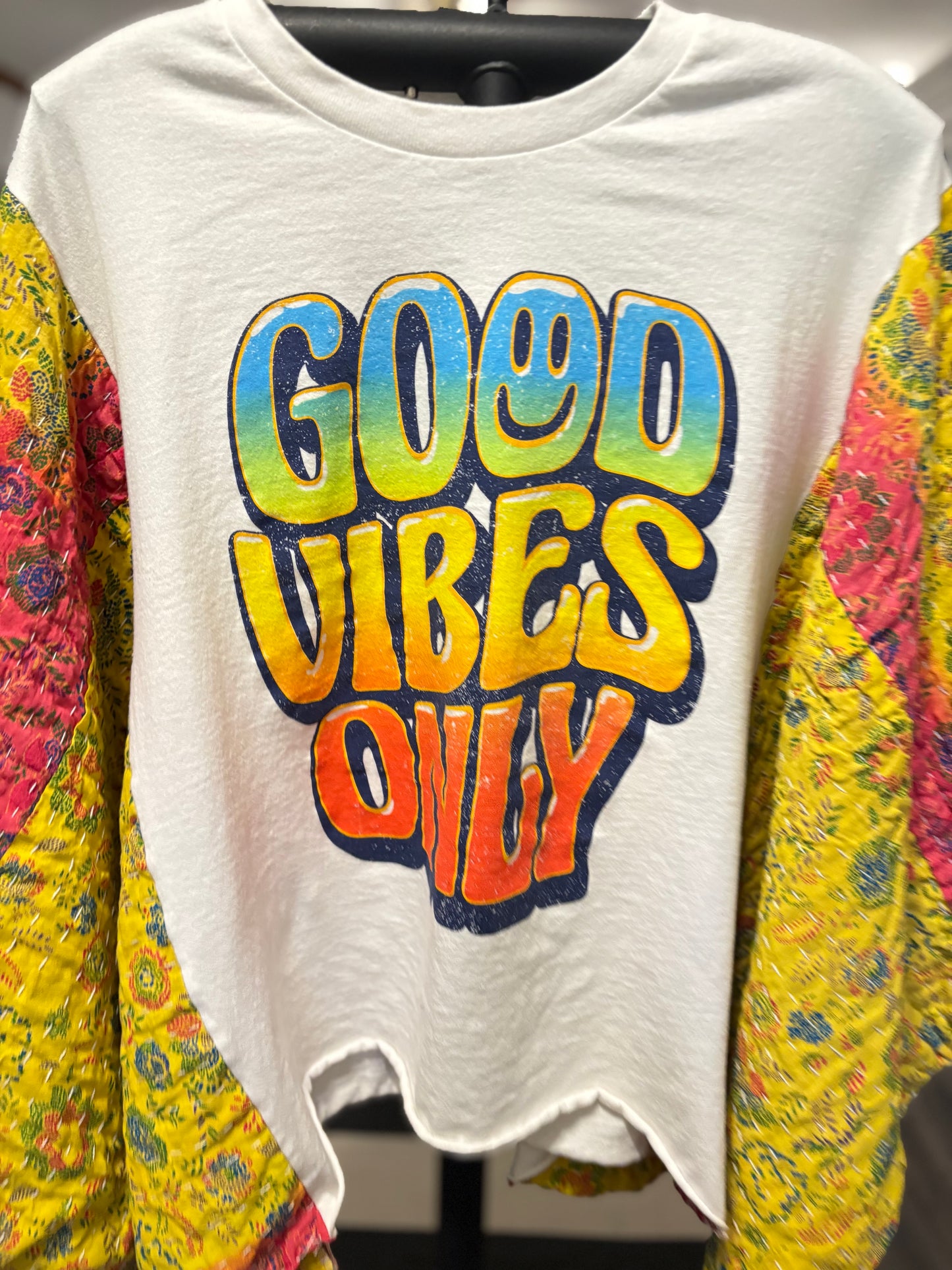 Good Vibes Upcycled Vintage Kantha Poncho Tee Fits A Size Small to XXL