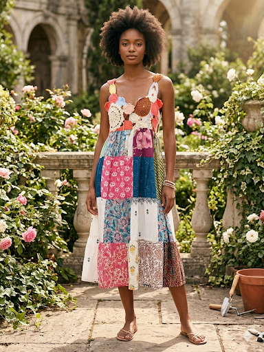 Sarah Crochet Patchwork Dress One Size Fits Small to XXL