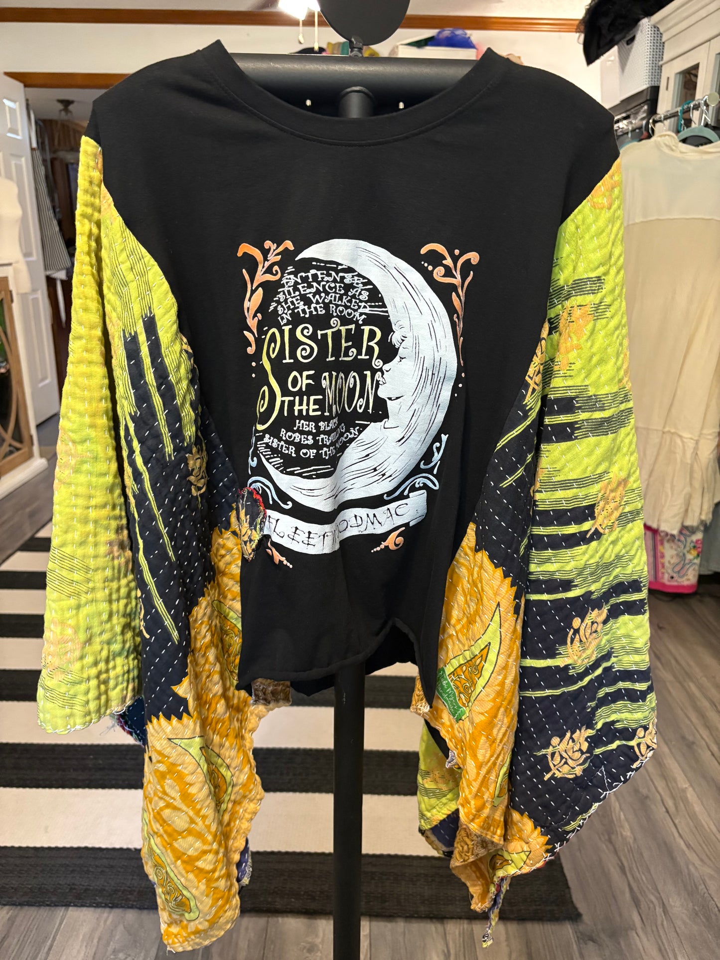 Sisters of the Moon Upcycled Vintage Kantha Poncho Tee One Size Fits a Small to XXL