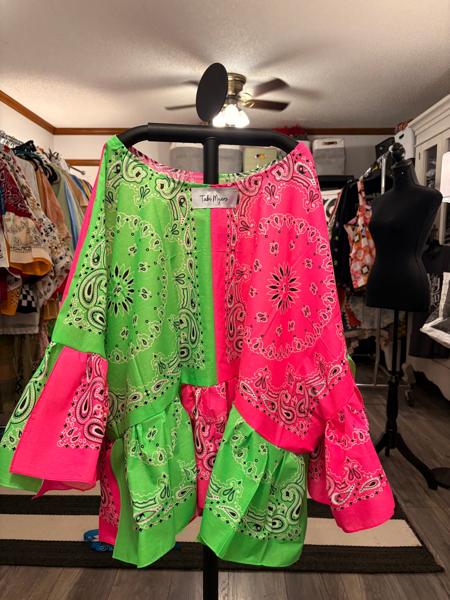 Fluorescent 80s Bandana Ruffled Poncho One Size Fits a Small to 3X