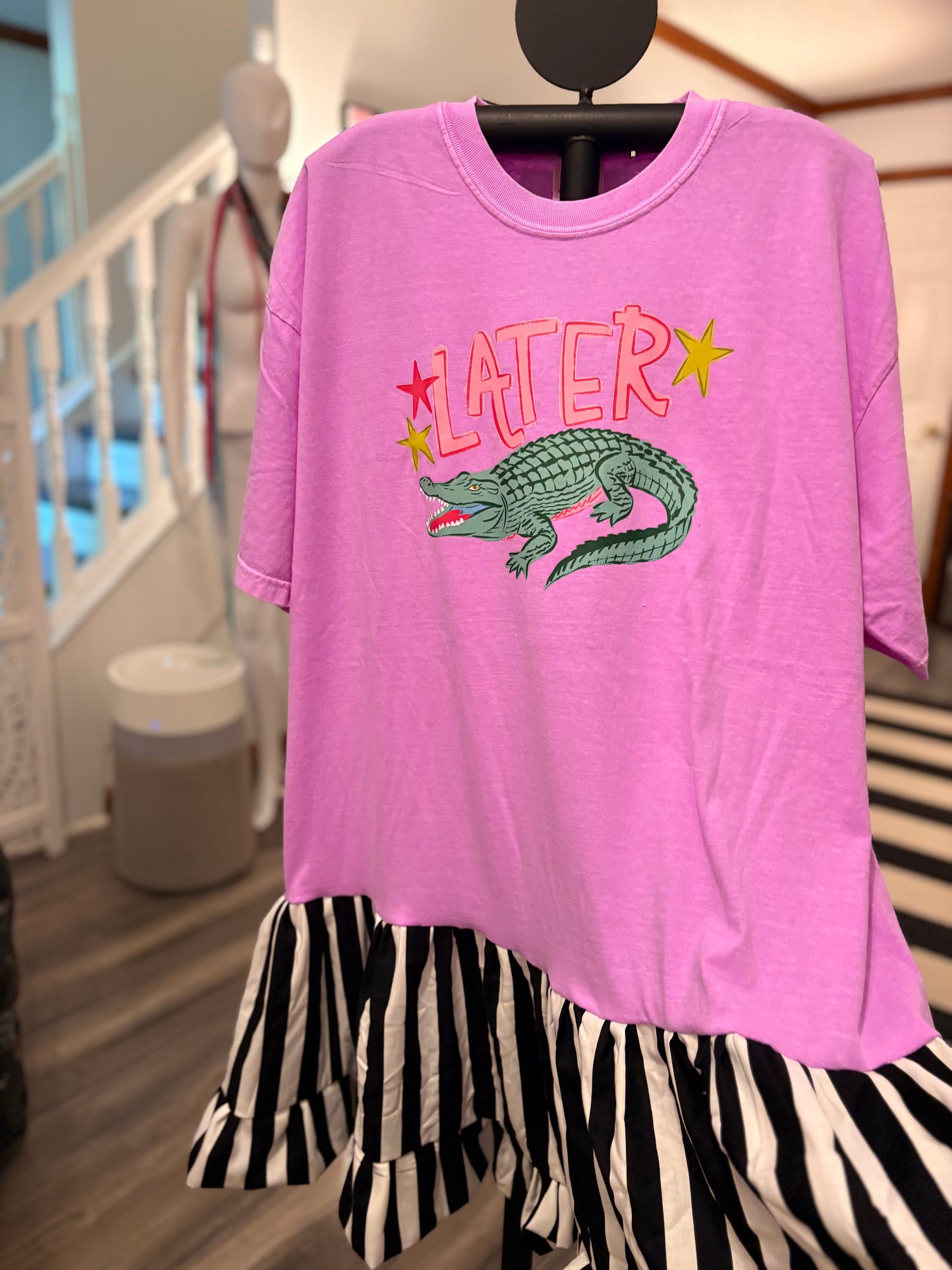 Gator Upcycled Ruffled Tee Dress Fits a Small to 2X