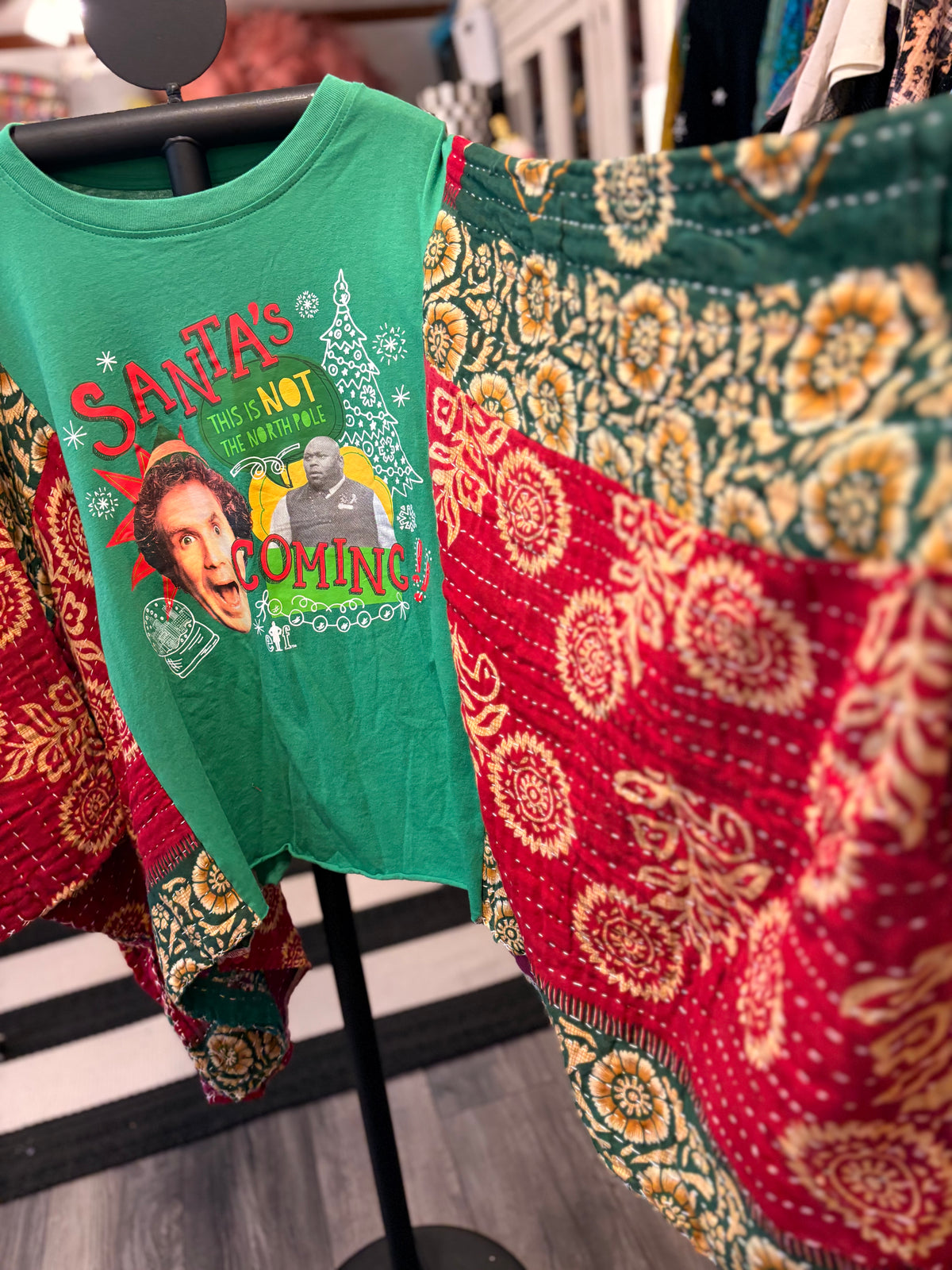 Santa’s Coming! Vintage Kantha Poncho One Size Fits a Small to XL Short