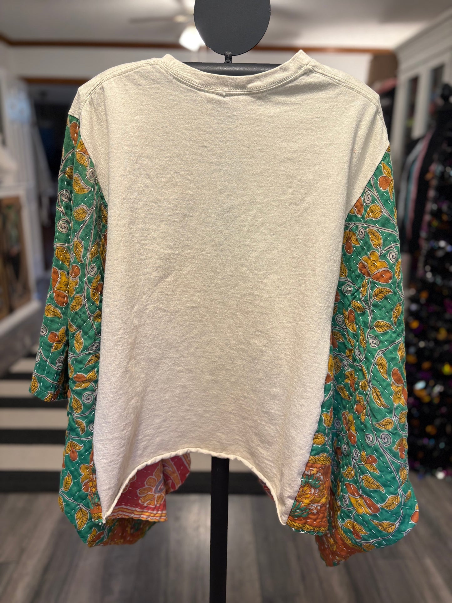 Always Blessed Upcycled Vintage Kantha Poncho Tee Fits A Small to XXL