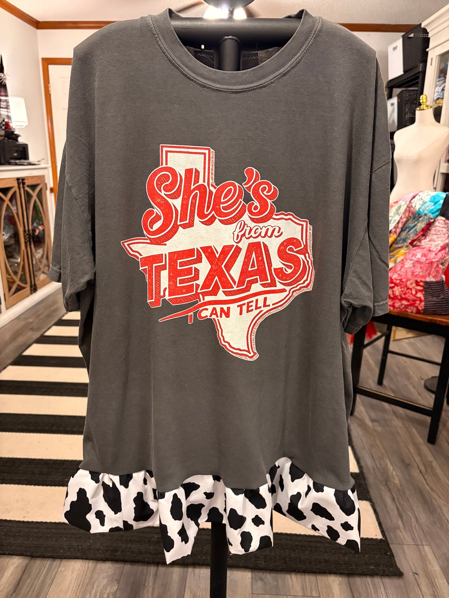 She’s Texas Upcycled Ruffled Tee Fits a Small to 2X